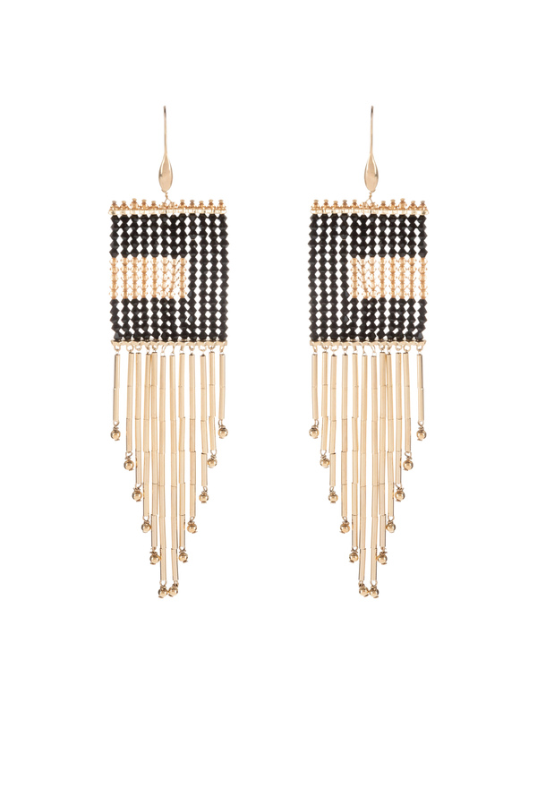 Beaded earring with logo - Elisabetta Franchi® Outlet