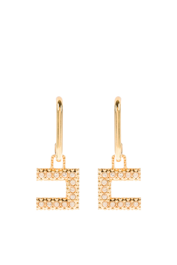 Pendant earrings with rhinestones logo - Elisabetta Franchi® Outlet