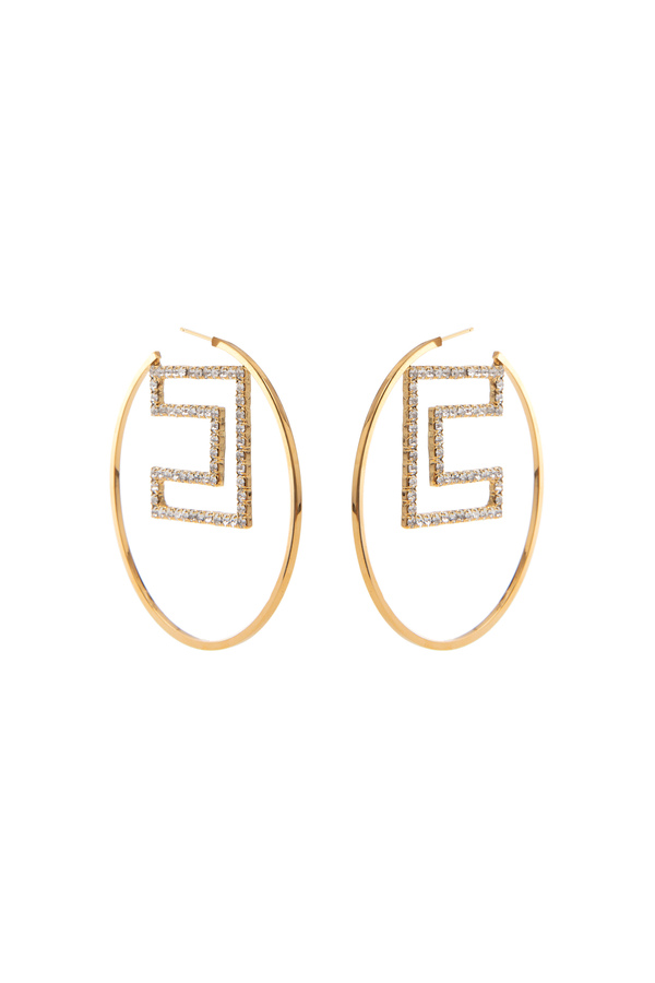 Hoop earrings with rhinestone logo - Elisabetta Franchi® Outlet