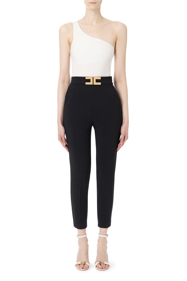 Straight cut trousers with logo - Elisabetta Franchi® Outlet