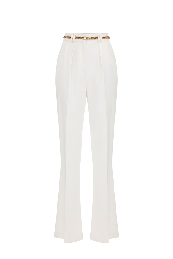 Pantalone dritto in viscosa con cintura - Elisabetta Franchi® Outlet