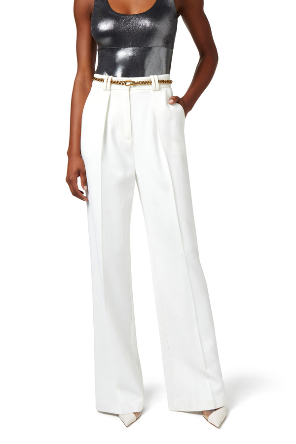 Pantalone dritto in viscosa con cintura - Elisabetta Franchi® Outlet