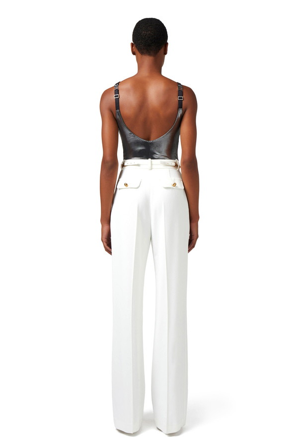 Pantalone dritto in viscosa con cintura - Elisabetta Franchi® Outlet
