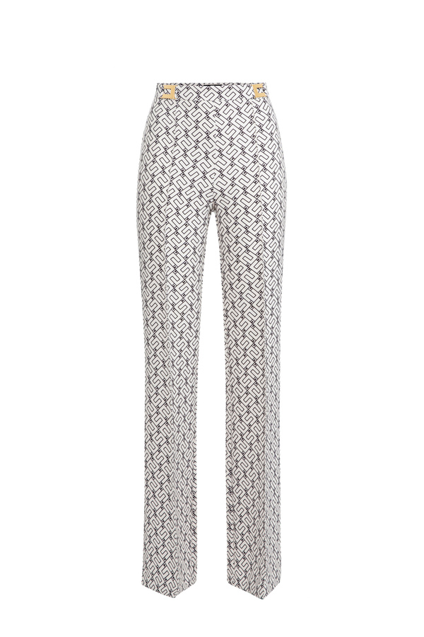 Palazzo trousers in crêpe fabric with logo print - Elisabetta Franchi® Outlet