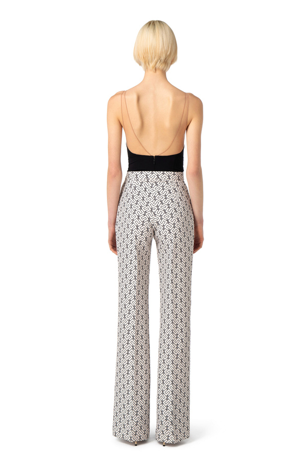 Palazzo trousers in crêpe fabric with logo print - Elisabetta Franchi® Outlet