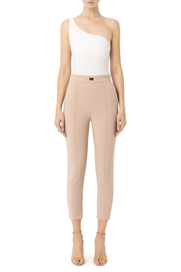 Straight trousers in technical fabric with horsebit - Elisabetta Franchi® Outlet