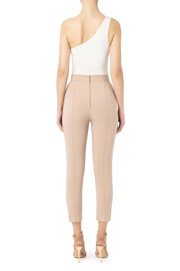 Straight trousers in technical fabric with horsebit - Elisabetta Franchi® Outlet