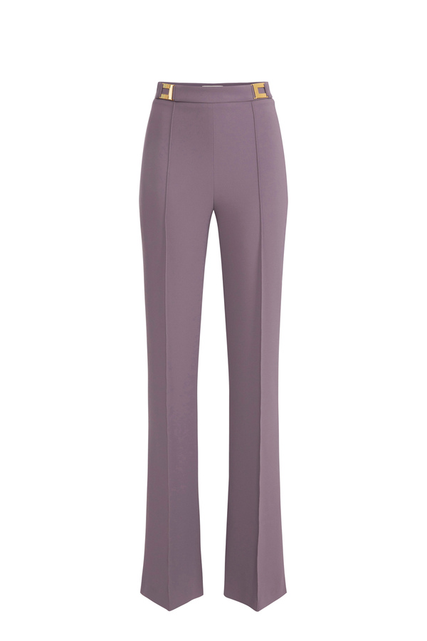 Crêpe palazzo trousers with logo plaques - Elisabetta Franchi® Outlet