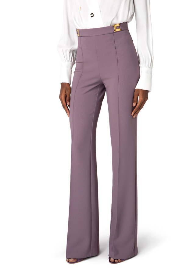 Crêpe palazzo trousers with logo plaques - Elisabetta Franchi® Outlet