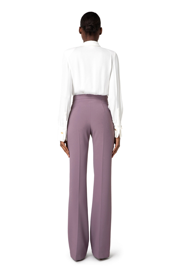 Crêpe palazzo trousers with logo plaques - Elisabetta Franchi® Outlet