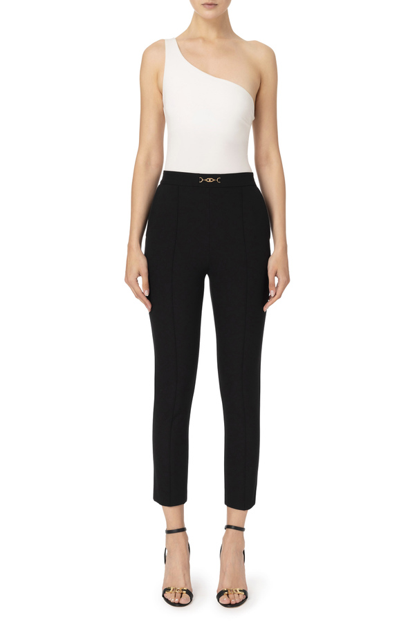 Straight trousers with logo plaque - Elisabetta Franchi® Outlet