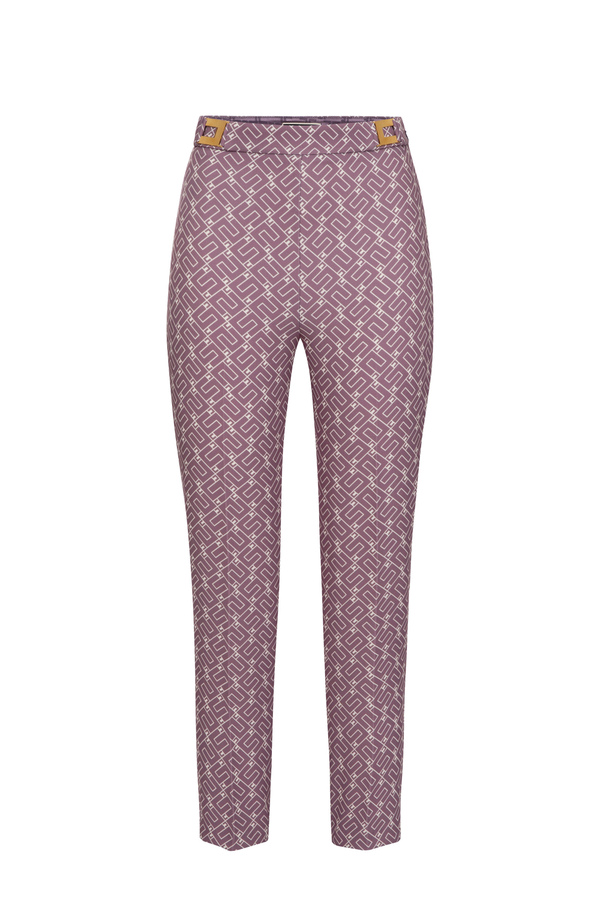 Straight fit trousers in crêpe fabric with logo print - Elisabetta Franchi® Outlet