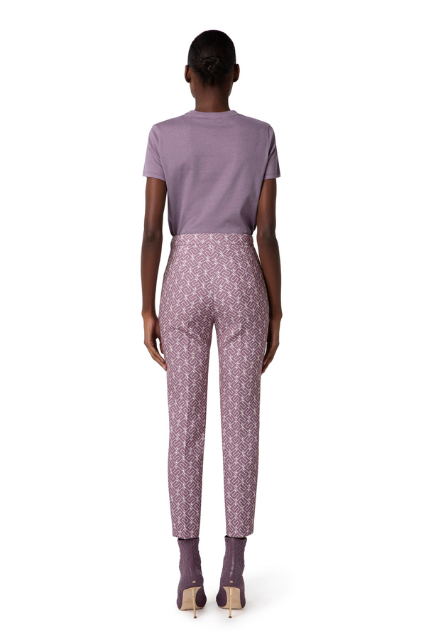 Straight fit trousers in crêpe fabric with logo print - Elisabetta Franchi® Outlet