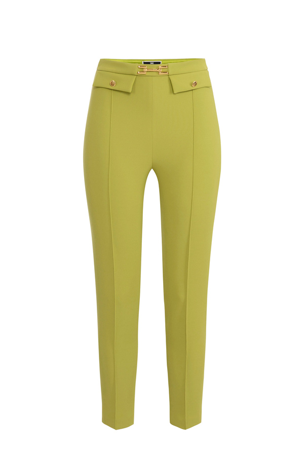 Straight trousers in crêpe fabric with horsebit - Elisabetta Franchi® Outlet