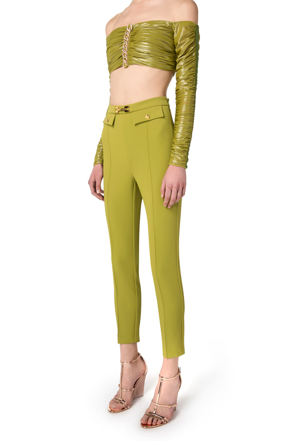 Straight trousers in crêpe fabric with horsebit - Elisabetta Franchi® Outlet