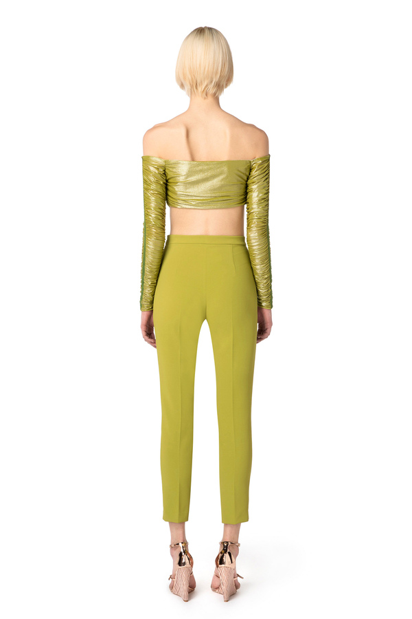 Straight trousers in crêpe fabric with horsebit - Elisabetta Franchi® Outlet