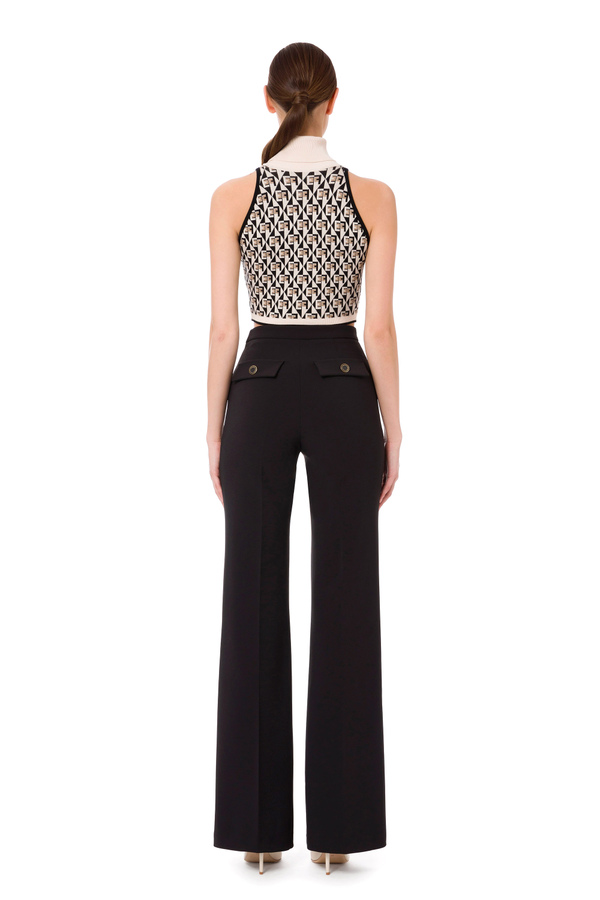 Palazzo trousers with enamelled buttons - Elisabetta Franchi® Outlet