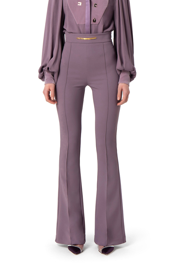 Palazzo trousers in crêpe fabric with horsebit - Elisabetta Franchi® Outlet