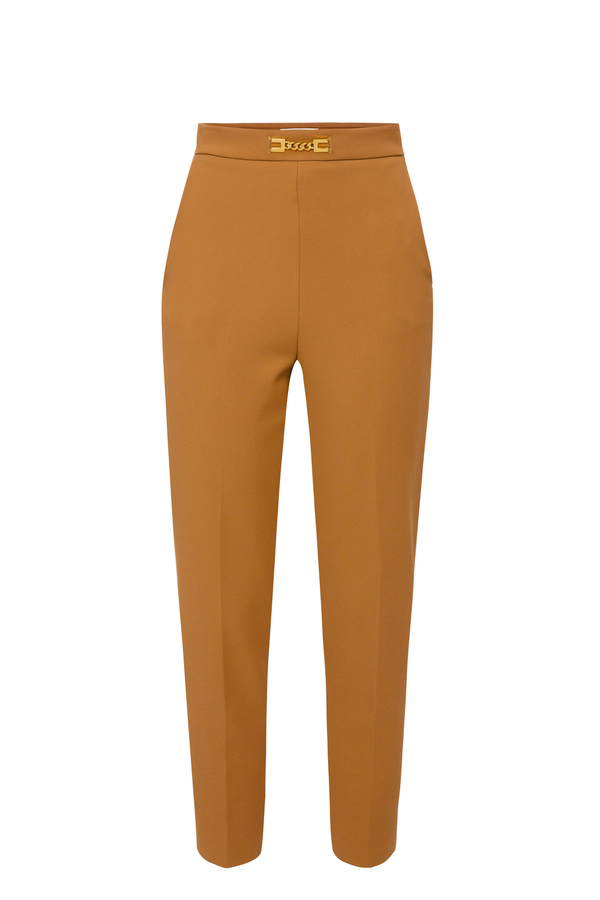 Cigarette trousers in double layer crêpe fabric - Elisabetta Franchi® Outlet