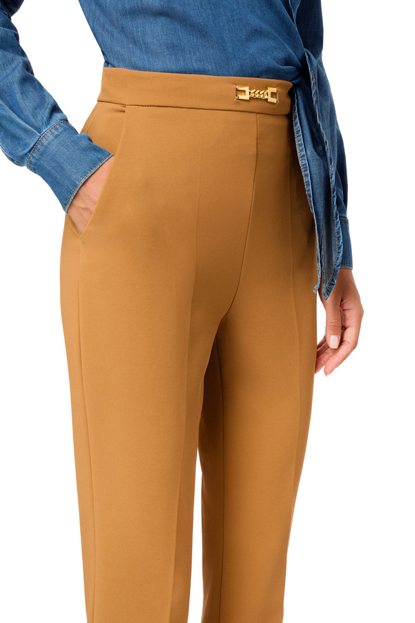 Cigarette trousers in double layer crêpe fabric - Elisabetta Franchi® Outlet