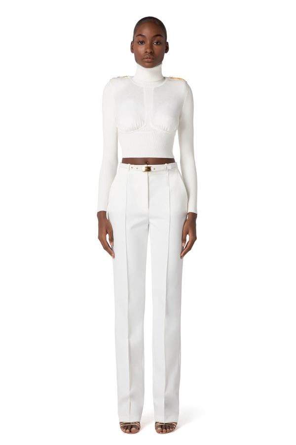 Diagonal fabric trousers with belt - Elisabetta Franchi® Outlet