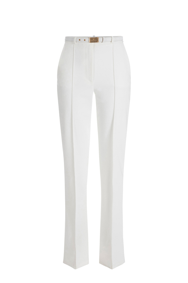 Pantalone in tessuto diagonale con cintura - Elisabetta Franchi® Outlet