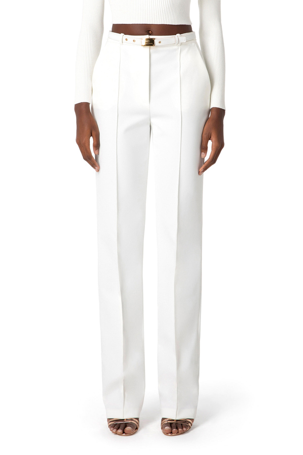 Diagonal fabric trousers with belt - Elisabetta Franchi® Outlet