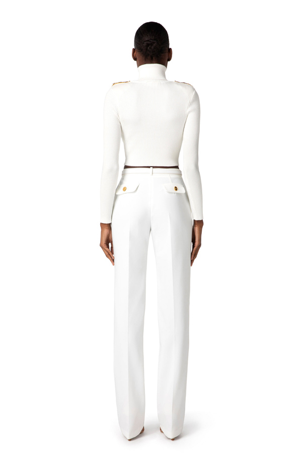 Pantalon en tissu diagonal avec ceinture - Elisabetta Franchi® Outlet