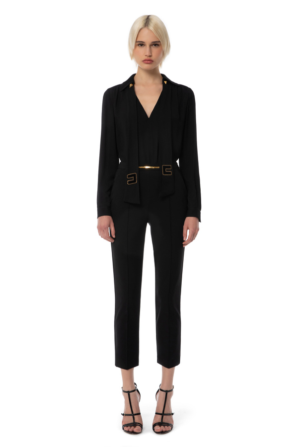 Pantalon droit en tissu bi-élastique avec mors - Elisabetta Franchi® Outlet