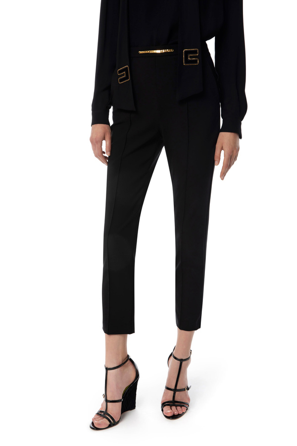 Straight trousers in bi-elastic fabric with horsebit - Elisabetta Franchi® Outlet