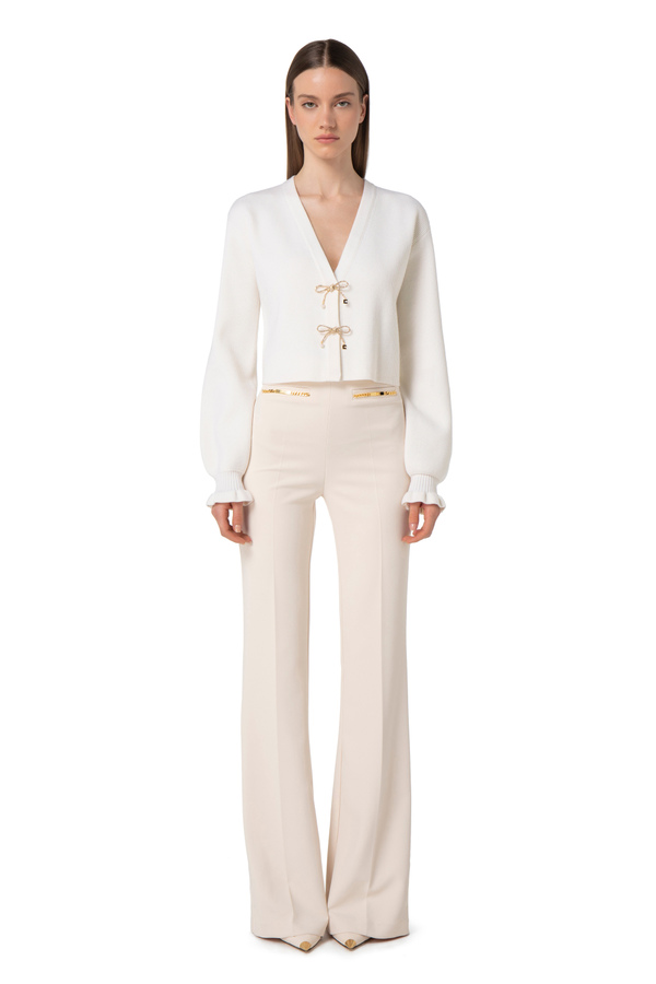 Palazzo trousers in crêpe fabric with horsebits - Elisabetta Franchi® Outlet