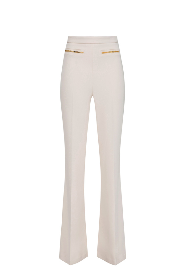 Pantalón palazzo de crepé con corchetes - Elisabetta Franchi® Outlet