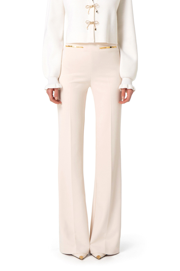 Pantalón palazzo de crepé con corchetes - Elisabetta Franchi® Outlet