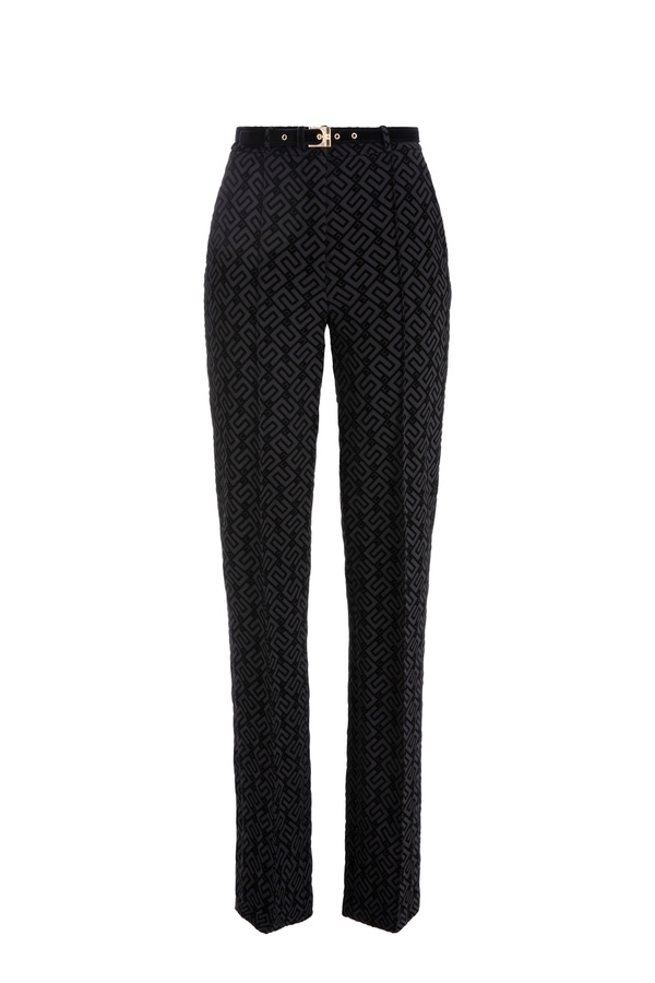 Gerade geschnittene Hose aus Crêpe mit Flock-Print - Elisabetta Franchi® Outlet