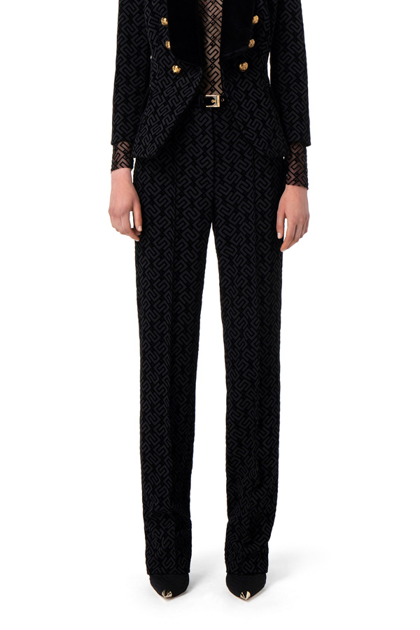 Gerade geschnittene Hose aus Crêpe mit Flock-Print - Elisabetta Franchi® Outlet