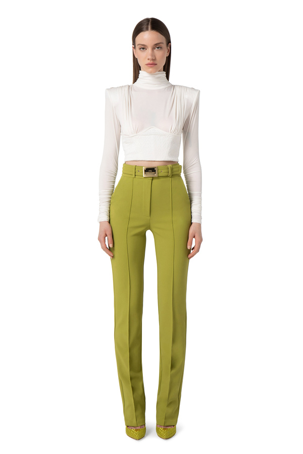 Straight trousers in crêpe fabric with pockets - Elisabetta Franchi® Outlet