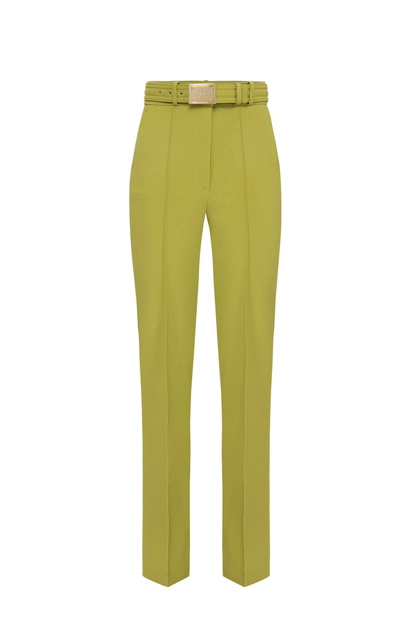 Straight trousers in crêpe fabric with pockets - Elisabetta Franchi® Outlet