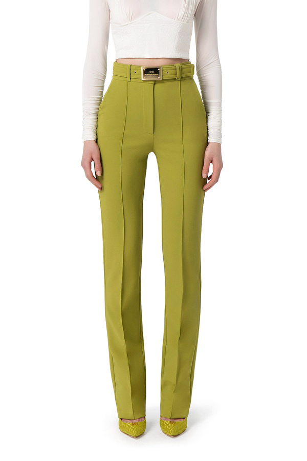 Straight trousers in crêpe fabric with pockets - Elisabetta Franchi® Outlet