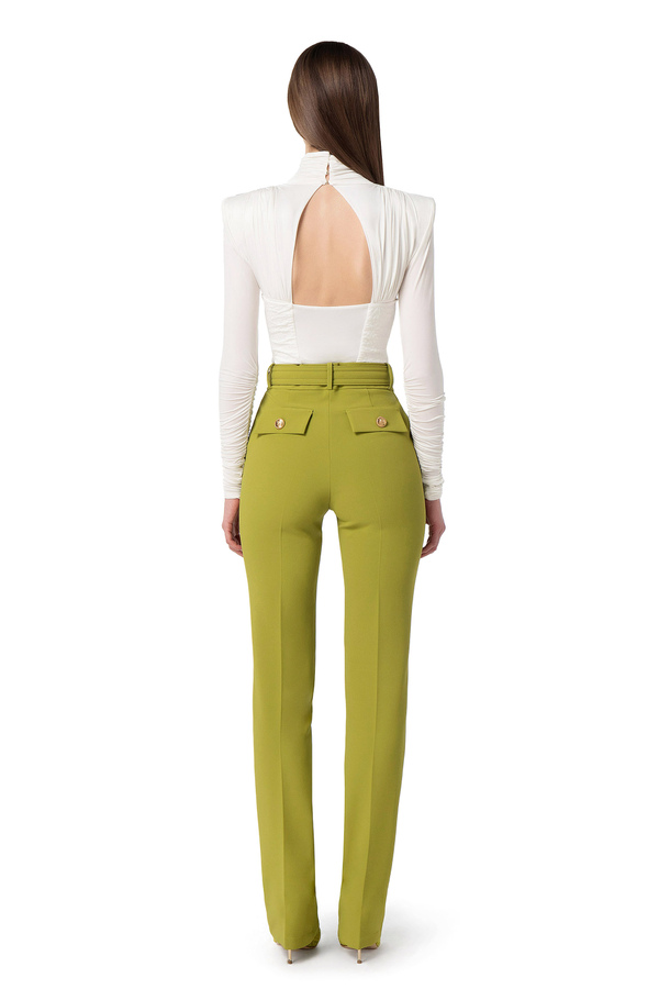 Straight trousers in crêpe fabric with pockets - Elisabetta Franchi® Outlet