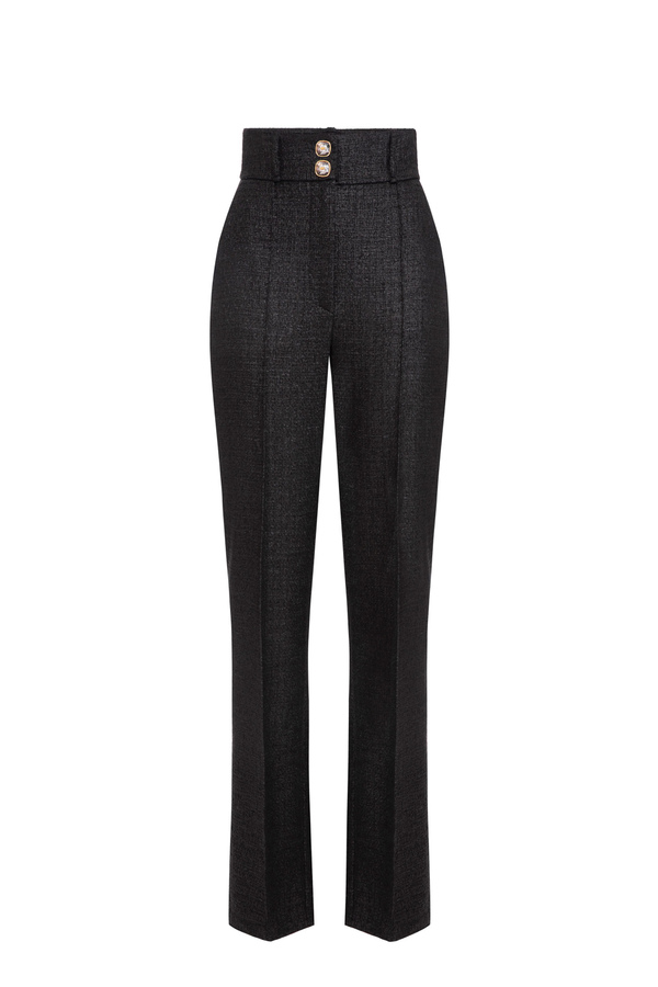 Gerade geschnittene Hose aus laminiertem Tweed - Elisabetta Franchi® Outlet
