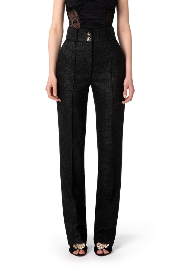 Gerade geschnittene Hose aus laminiertem Tweed - Elisabetta Franchi® Outlet