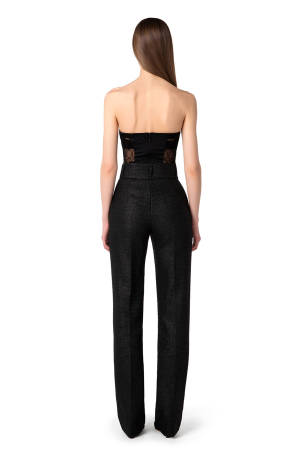 Gerade geschnittene Hose aus laminiertem Tweed - Elisabetta Franchi® Outlet