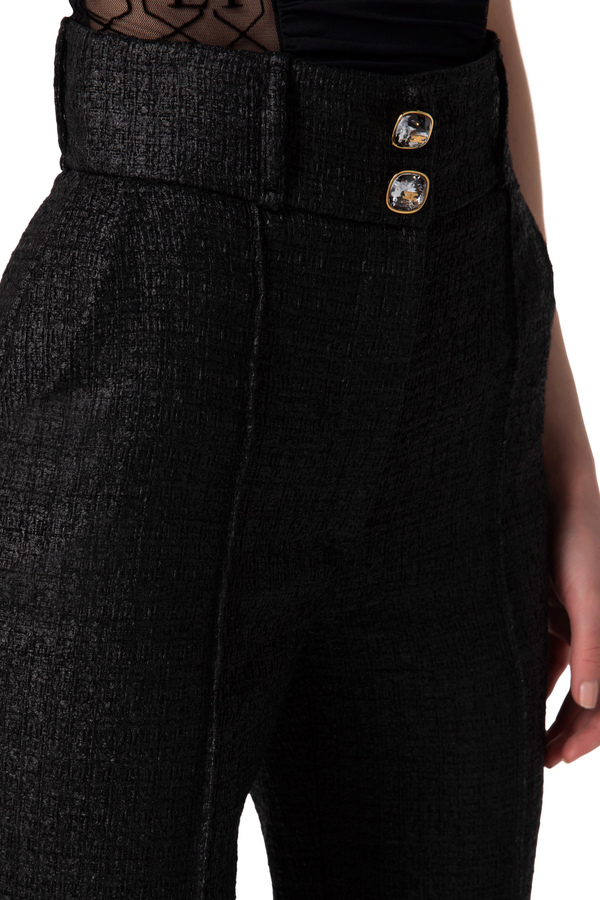 Gerade geschnittene Hose aus laminiertem Tweed - Elisabetta Franchi® Outlet