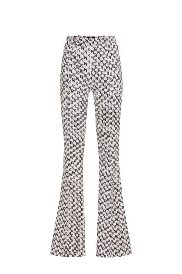 Bell-bottom trousers in stretch crêpe fabric with logo print - Elisabetta Franchi® Outlet