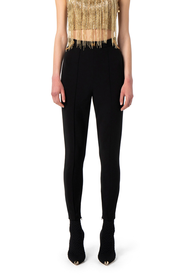 Trousers in bi-elastic fabric with chains - Elisabetta Franchi® Outlet