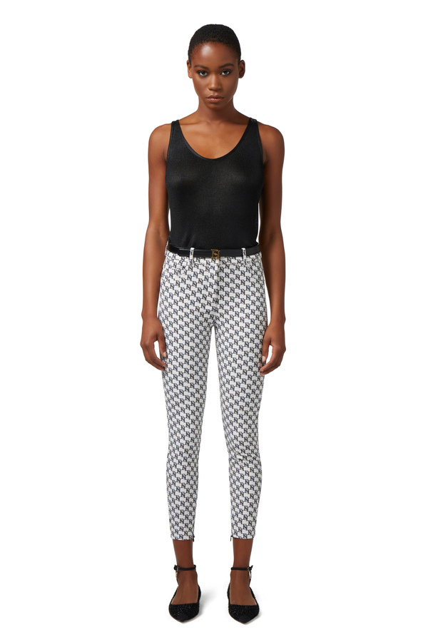 Pantalone 5 tasche in doppio crêpe stampa logo - Elisabetta Franchi® Outlet