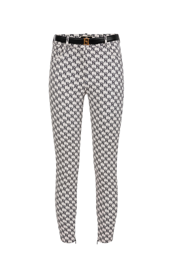 Pantalone 5 tasche in doppio crêpe stampa logo - Elisabetta Franchi® Outlet