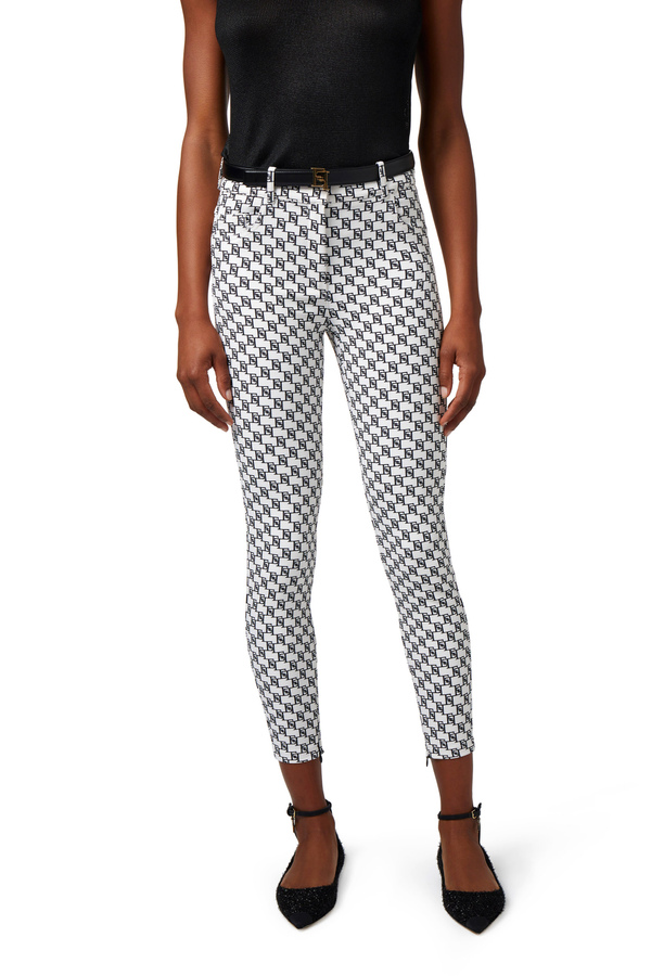 Pantalone 5 tasche in doppio crêpe stampa logo - Elisabetta Franchi® Outlet