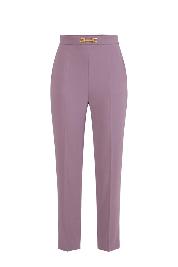 Pantalone dritto in crêpe con morsetto - Elisabetta Franchi® Outlet