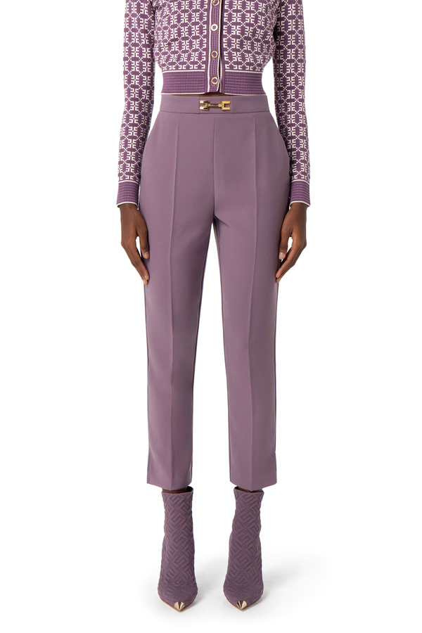 Pantalón recto de crepé con corchete - Elisabetta Franchi® Outlet